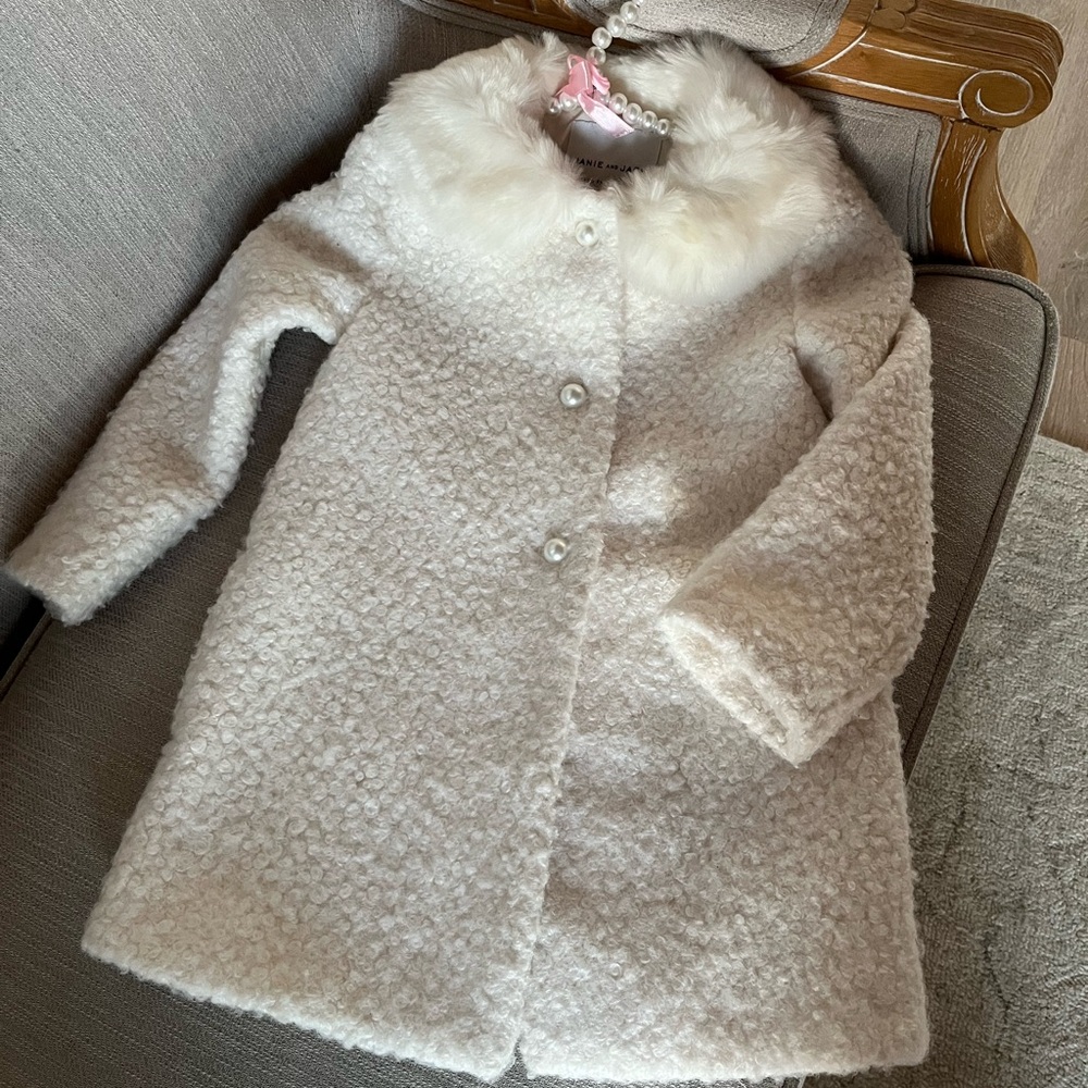 Janie and Jack Cream Faux Fur Coat